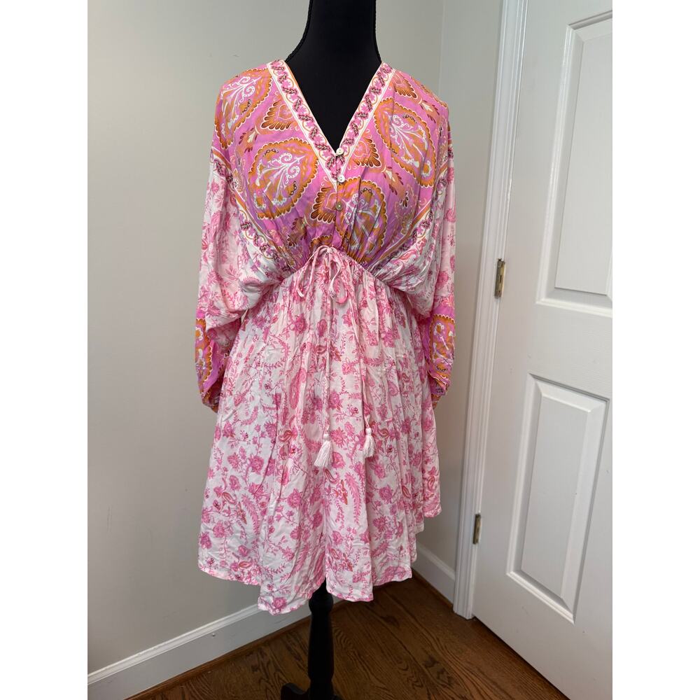 Pink Lily Pink & White Paisley Bohemian Style Tunic Dress